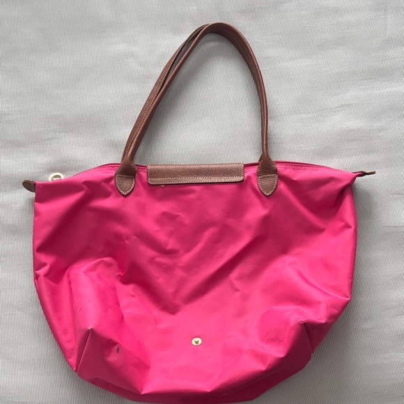 Longchamp Vibrant Pink Tote with Brown Accents - Picture 2 of 5